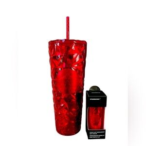 Starbucks Holiday 2023 Poinsettia Red Prism Diamond Cold Cup Tumbler w/Key Chain
